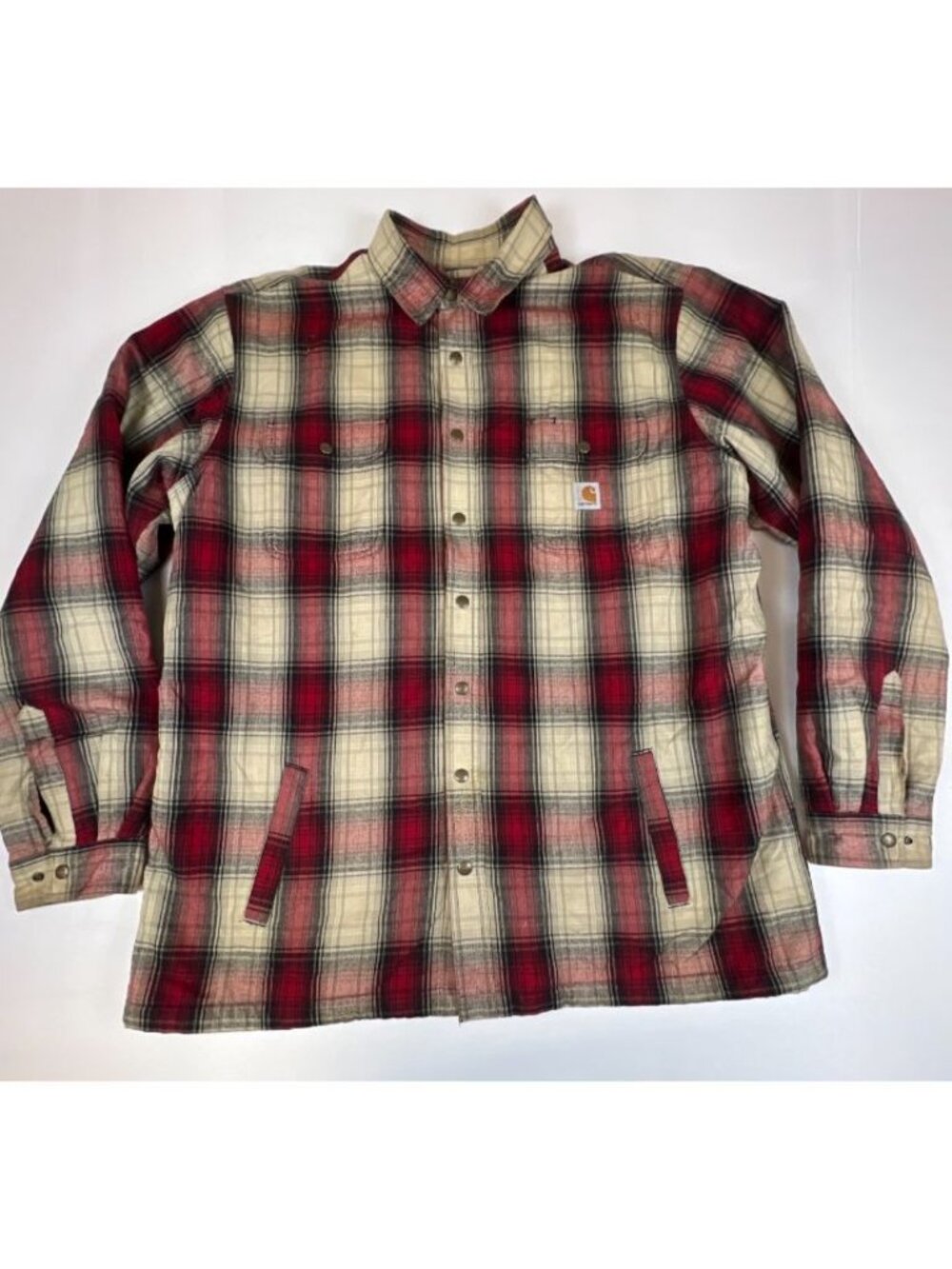 Carhartt Men 2XL Tall Red Plaid Sherpa Lined Flannel Shirt Jacket 103821-608
